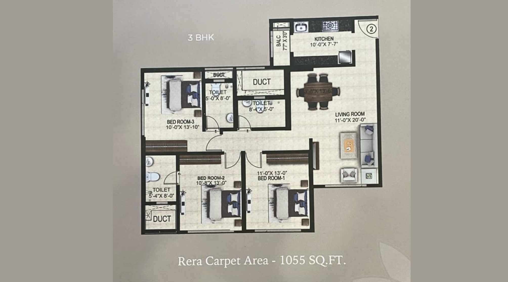 Ajmera-Arham-Floor-Plan-3-BHK-1055-Sqft